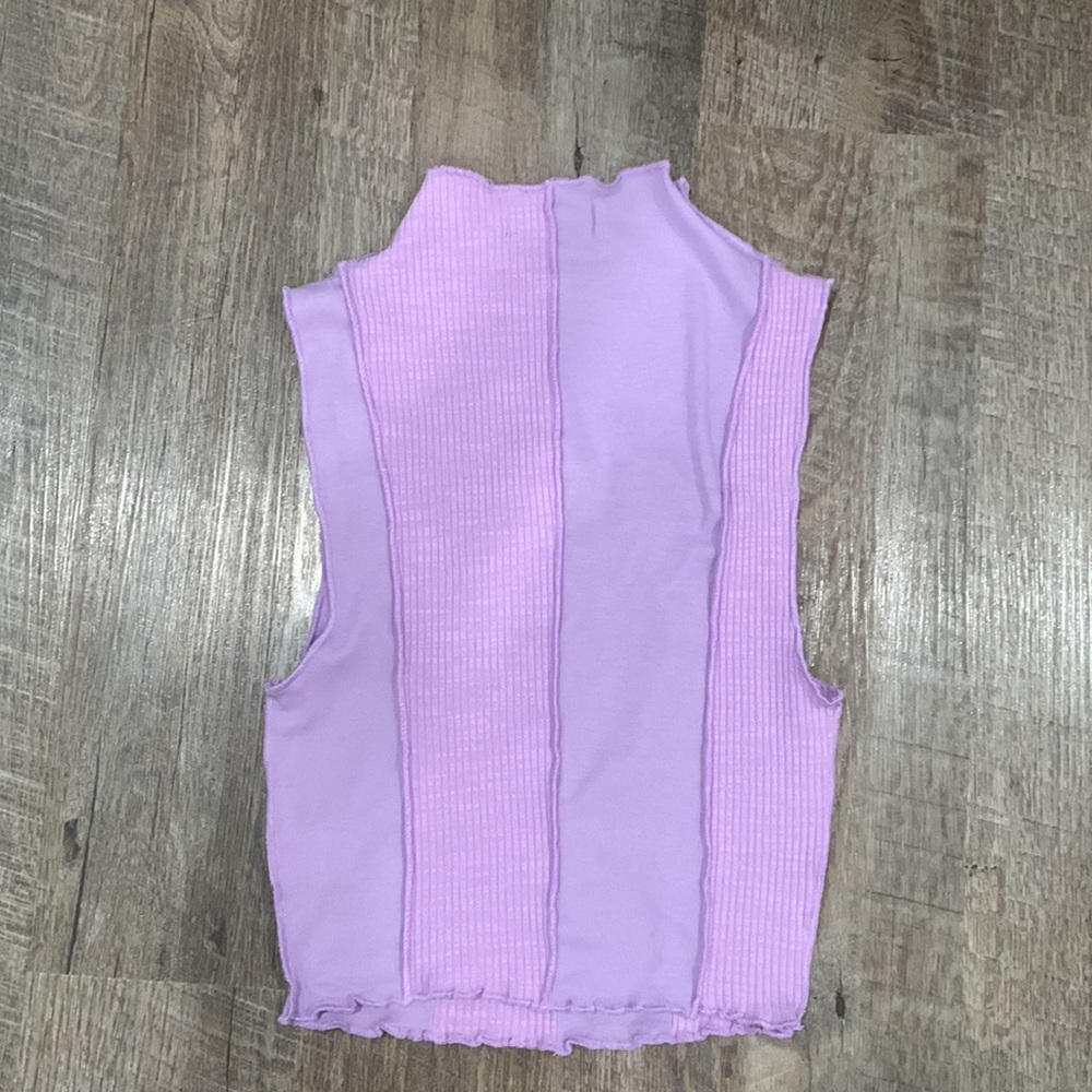 Lavender Patchwork Mock Neck W/ Cut Out Above Che… - image 4